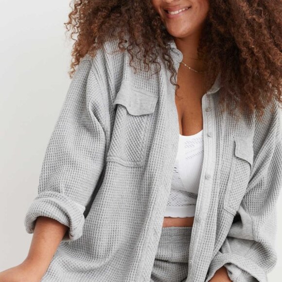 🆕️NWT Aerie LumberJane Waffle Shirt in 'Medium Heather Gray', Size XXL - Picture 2 of 9